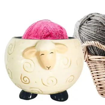 Миска для вязания милых овечек, держатель для пряжи, Декоративная керамическая миска в форме милой овечки, держатель для пряжи для вязания крючком и хранения пряжи