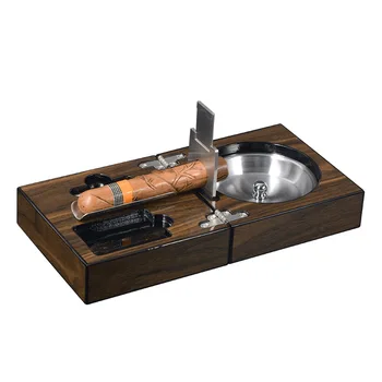 Многофункциональная пепельница для сигар, складная коробка из орехового дерева, в которую входят резак для сигар, держатель и открывалка для отверстий, принадлежности для курения