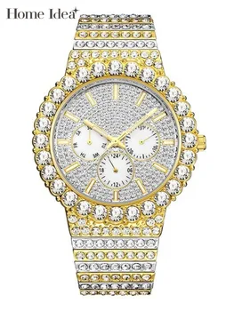 Многофункциональные мужские кварцевые часы в стиле хип-хоп со стразами, круглые дизайнерские модные наручные часы