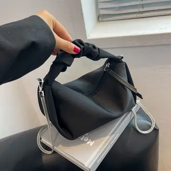 Модная женская сумка из нейлоновой ткани, ручная плиссированная цепочка, сумка для клецек через плечо, шелковое атласное облако, маленькая сумка