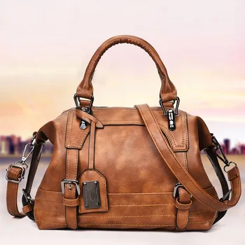 Модная кожаная женская сумка Boston, винтажная сумка для вечеринок через плечо, сумки-тотализаторы большой емкости, сумки через плечо с регулируемым ремешком