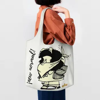 Модная сумка для покупок Quino Mafalda с принтом, Моющаяся Холщовая сумка для покупок, Забавные сумки в стиле Манга, Сумочка