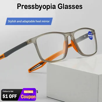 Модные Спортивные очки для пресбиопии в силиконовой оправе TR90, Мужские очки для чтения в возрасте пожилых людей, Ультралегкие, с защитой от синего света от + 1,0 до + 4,0