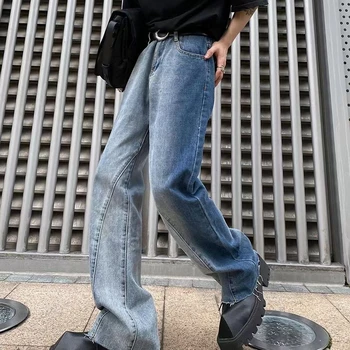 Модные классические нишевые джинсы с градиентным рисунком, мужские расклешенные повседневные Свободные уличные широкие брюки, мужская одежда