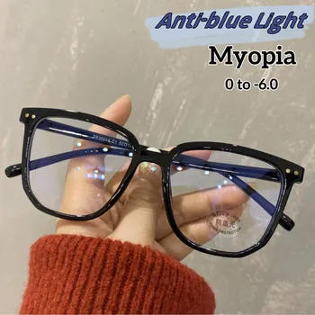 Модные очки для близорукости, блокирующие синий свет, Женские, мужские, Негабаритные Круглые Очки для компьютерной близорукости без диоптрий от 0 до -6,0