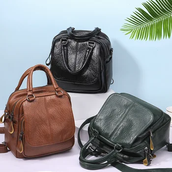 Модный винтажный Многофункциональный рюкзак, женские сумки из мягкой кожи, однотонные сумки через плечо из мягкой кожи, повседневные дорожные сумки