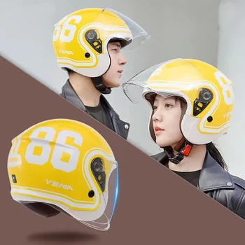 Мотоциклетный Полушлем, мужские женские шлемы с открытым лицом, Винтажный Съемный шлем для скутера, Велосипедный Электромото