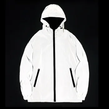 Мужская уличная одежда, ночная вспышка, пара курток, Светоотражающая куртка Оверсайз с капюшоном, мужская ветровка Harajuku, светоотражающая куртка 3 м