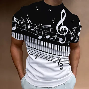 Мужская футболка в стиле ретро с 3D музыкальными нотами, мужская одежда на каждый день, повседневные футболки уличного дизайнера с коротким рукавом, топ, Свободная рубашка оверсайз
