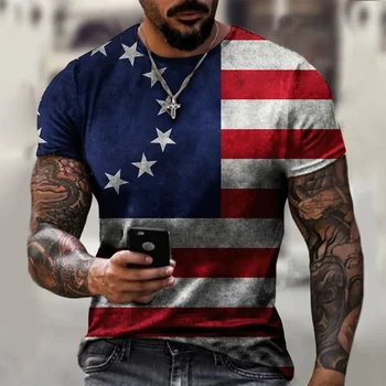 Мужская футболка с принтом Флага Соединенных Штатов, Летние Футболки с круглым вырезом, Супер Большие Топы, Уличная Мужская одежда, Индивидуальный Топ