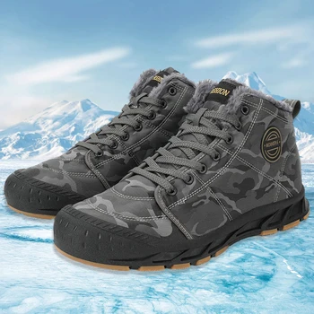 Мужская хлопчатобумажная обувь, плюшевые теплые походные ботинки, противоскользящие водонепроницаемые походные ботинки для активного отдыха осенью и зимой