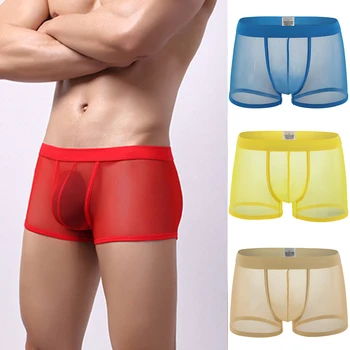 Мужские Сетчатые боксерские шорты, сексуальные Прозрачные трусики-мешочки с заниженной талией, тонкие дышащие трусы, мужское нижнее белье больших размеров