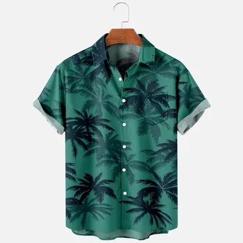 Мужские модные летние футболки с гавайским 3D принтом, уютные повседневные рубашки на одной пуговице, пляжные рубашки оверсайз с коротким рукавом