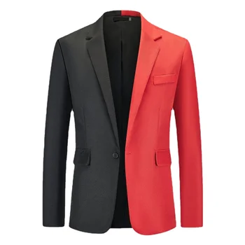 Мужской стильный красно-черный блейзер в стиле пэчворк, фирменный пиджак с зубчатым лацканом, Стильный блейзер на одной пуговице, мужские повседневные топы для званого ужина