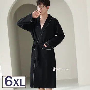 Мужской хлопчатобумажный халат с длинным рукавом, пижамы, Халат с длинным рукавом, Мужской халат, Ночная рубашка для отдыха, Домашняя одежда, Большой размер 6XL