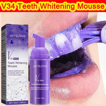 Мусс для отбеливания зубов V34 Удаление пятен от сигарет, зубного налета, Корректор для отбеливания цвета зубов Фиолетовая Пена Fresh Breath