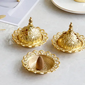 Мусульманский ближневосточный стиль, маленький размер, Мини-курильница для благовоний из сплава, Золотое Выдалбливаемое железо, украшение для домашнего стола из металла