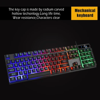 Набор проводных клавиатуры и мыши, эргономичная клавиатура и мышь Rainbow Gaming с подсветкой на подвеске