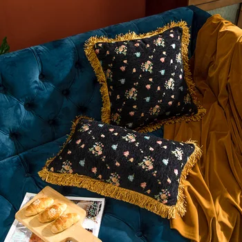 Наволочка из жаккардовой ткани с кисточками, декоративные подушки для дома, диванная подушка, подушка в стиле ретро с цветочным рисунком, декор для гостиной, наволочка