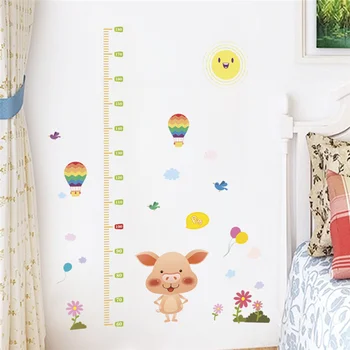 Наклейка на стену с диаграммой роста милой розовой свиньи для измерения роста детей, украшение дома, настенная роспись с изображением мультяшных животных, наклейки на стены из ПВХ