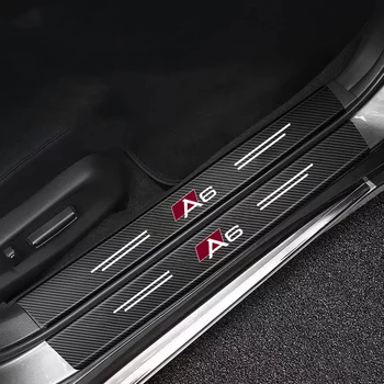 Наклейки из углеродного волокна на порог автомобиля против царапин на заднем бампере Audi A6 с логотипом автомобильные аксессуары