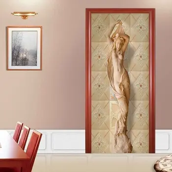 Наклейки на дверь с фигурной статуей, современное креативное искусство, наклейки на двери, Самоклеящиеся обои, Роспись в Европейском роскошном стиле, Декор спальни