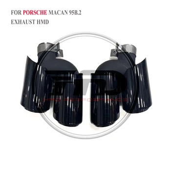 Наконечники из нержавеющей стали HMD для наконечников выхлопных газов Porsche Macan 19 ~ 23 Обновление GTS С четырьмя выпускными отверстиями, трехслойный дизайн, ярко-черный