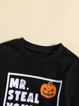 Наряд для мальчика на Хэллоуин, толстовка с длинными рукавами в виде тыквы, топ, однотонные эластичные брюки, комплект из 2 предметов осенне-зимней одежды (B-черный)
