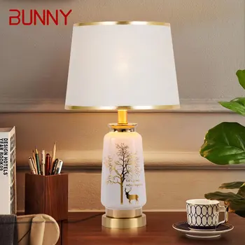 Настольная лампа BUNNY Modern Ceramics со светодиодной регулировкой яркости, креативный скандинавский Винтажный настольный светильник для дома, гостиной, спальни, Прикроватной тумбочки.
