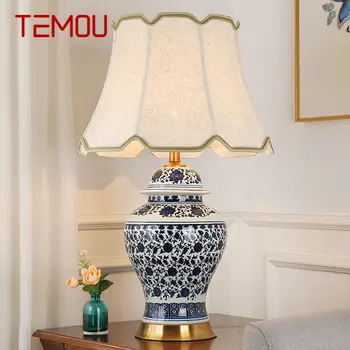 Настольная лампа TEMOU Modern Ceramics со светодиодной подсветкой, китайский сине-белый фарфор, настольная лампа для дома, гостиной, спальни
