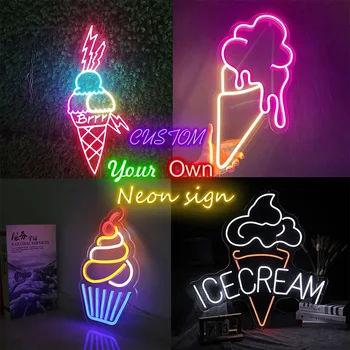 Неоновая вывеска для мороженого от Dropshipping 12 В Акриловая светодиодная подсветка Поддерживает Индивидуальное Украшение стен магазина быстрого питания Ice Cream Неоновый настенный светильник