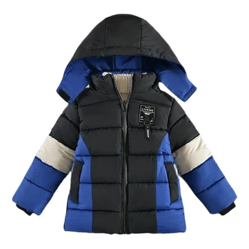 Новая зимняя универсальная хлопковая куртка с капюшоном из плюша и плотного пэчворка для мальчиков с высоким воротником и ветрозащитной теплой курткой