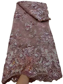 Новая печатная многоцветная кружевная вышивка с объемными цветами и пайетками, высококачественная модная ткань для свадебного платья с вышивкой 5 ярдов