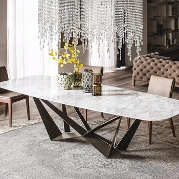 Новая роскошная комбинация обеденного стола и стульев из глянцевого мрамора в скандинавском стиле, Простой Современный кухонный стол для домашнего обихода в ресторане