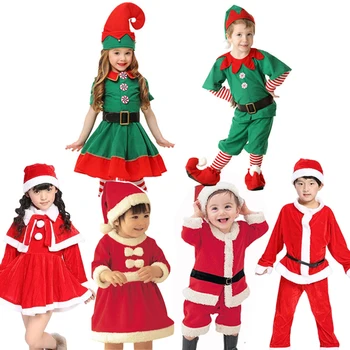 Новогодний Детский Санта-Клаус Для Малышей, Красная Рождественская Одежда, Праздничный Комплект Красного Платья для Детей, Рождественский Костюм Санта-Клауса, Комплект
