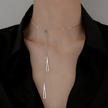 Новое серебряное ожерелье с геометрическим треугольником для женщин, регулируемая цепочка для ключиц, Цепочка для свитера, Веревочная цепочка, Ювелирные подарки