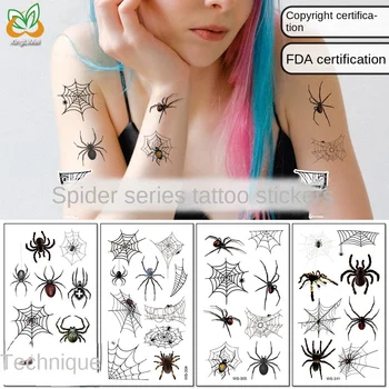 Новые водонепроницаемые наклейки с татуировками в стиле ужасов пота, темные 3D трехмерные татуировки в виде паука, наклейки с татуировками в виде паутины на Хэллоуин