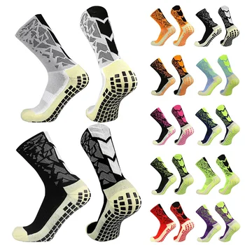 Новые камуфляжные футбольные носки для спорта на открытом воздухе, впитывающие пот, для соревнований, тренировок, нескользящие силиконовые футбольные носки