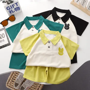 Новые летние рубашки Поло с короткими рукавами и шорты для мальчиков и девочек, комплект из двух предметов, детский спортивный костюм для отдыха.