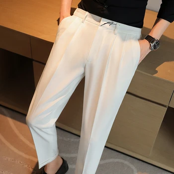Новые осенние Модные Брюки Оверсайз, Мужские Длинные брюки с широкими штанинами, Однотонные прямые брюки свободного кроя, повседневный мужской костюм, Брюки, Черный, Белый 29-36