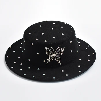 Новые фетровые шляпы для женщин, модные Элегантные кепки-котелки с плоским верхом, вечерние выступления на сцене, фетровая джазовая шляпа