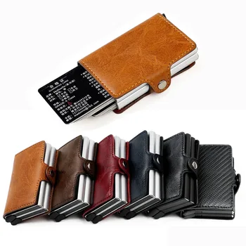 Новый двухслойный RFID-кошелек, Мужские противоугонные держатели для карт, Женские кошельки из натуральной кожи, портативный футляр для визиток большой емкости