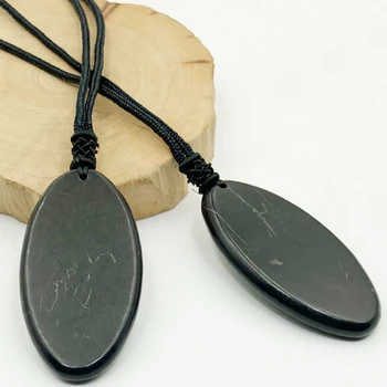 Новый дизайн Кулон из шунгита в форме оливы Экзотический энергетический камень для исцеления Кулон ручной работы