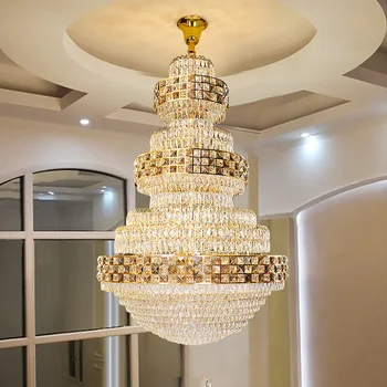 Новый дизайн, современная роскошная люстра, светильник для гостиной, простая светодиодная Большая Золотая подвесная хрустальная Длинная люстра, освещение