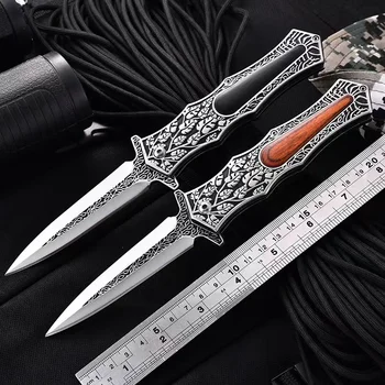 Новый карманный складной нож с 440 лезвиями, ручка с тисненым 3D рисунком в стиле ретро с зажимом, EDC Инструмент для мужчин, коллекционный походный нож для кемпинга
