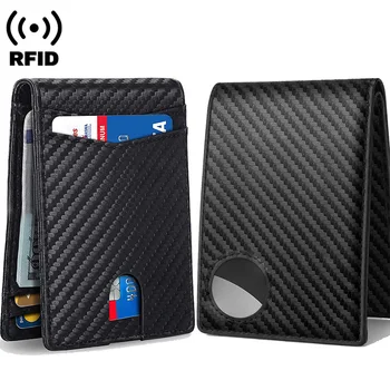Новый мужской кошелек с прозрачной этикеткой, RFID-противоугонная щетка, мультикарточный кошелек из углеродного волокна, держатель для кредитных карт, кошелек для мужчин