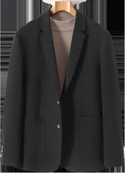 Новый осенний мужской костюм, однотонный повседневный свободный пиджак из смеси хлопка с длинным рукавом ABB204