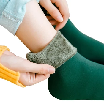 Носки женские зимние Теплые утолщенные бархатные однотонные мягкие повседневные шерстяные кашемировые носки для защиты от холодного снега