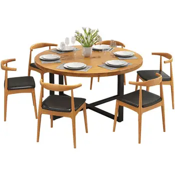 Обеденный Круглый деревянный набор мебели для комнаты, современный обеденный стол с 6 стульями, обеденный стол с 6 сиденьями для стульев