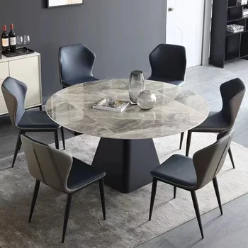 Обеденный стол из нового серого сланца в скандинавском стиле, простой Домашний квадрат для небольшой квартиры с поворотным столом, Дизайнерская мебель для ресторанного стола